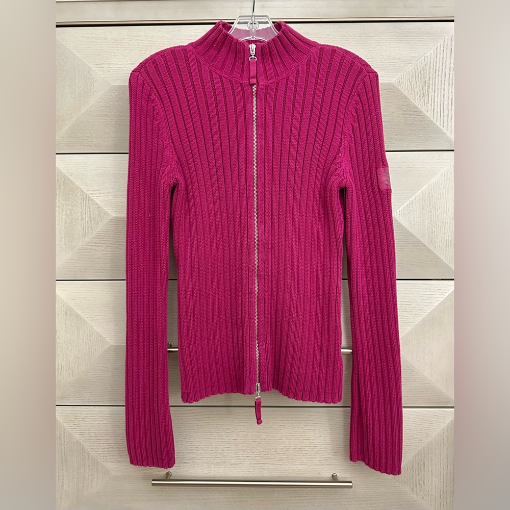 🛑SOLD🛑DKNY JEANS Y2K Fuchsia Ribbed Full Zip Sweater Cardigan - Size L